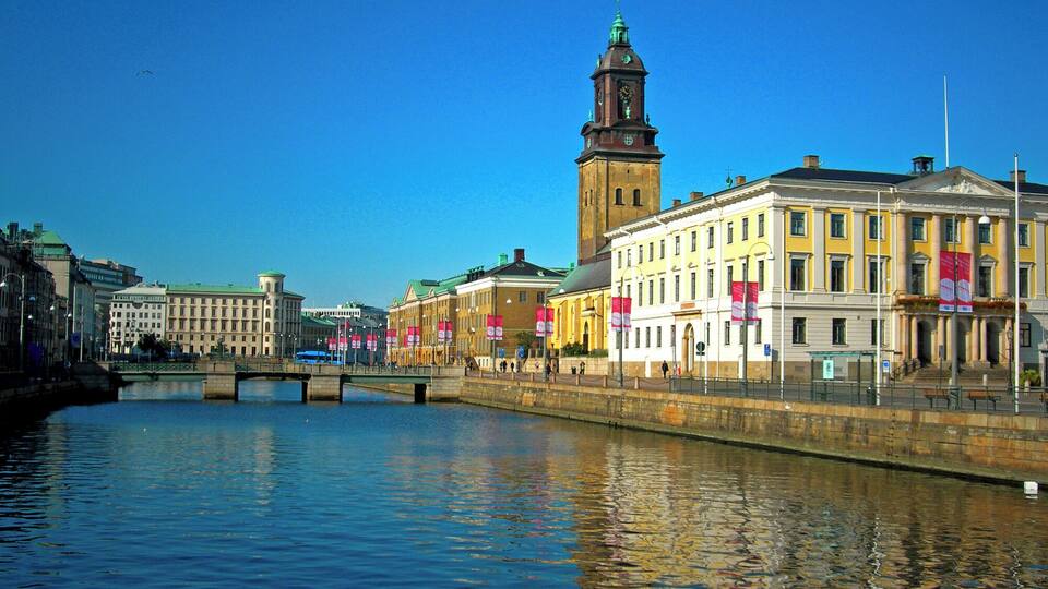Goeteborg canal against blue sky, Sweden.