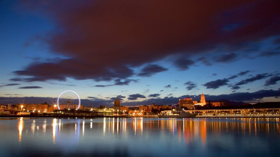 Port of Malaga showing night scenes, a city and general coastal views
