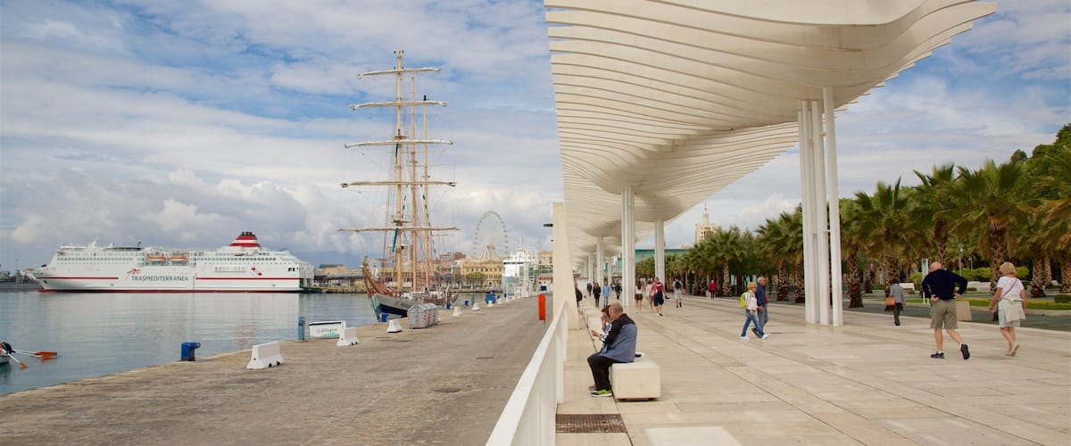 Port of Malaga which includes a marina and general coastal views