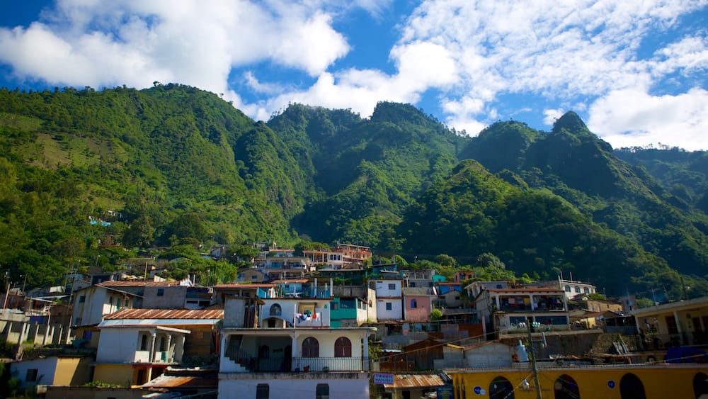 Santa Cruz La Laguna showing mountains and a small town or village