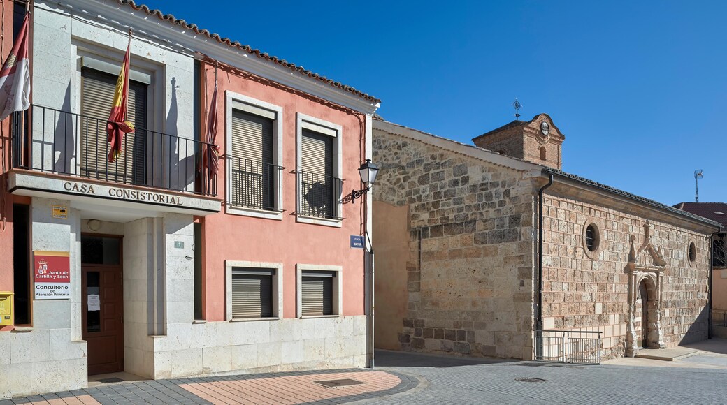 Stone parish church Santa Maria la Mayor del Castillo from the 16th century in Valbuena de Duero, Valladolid, Spain