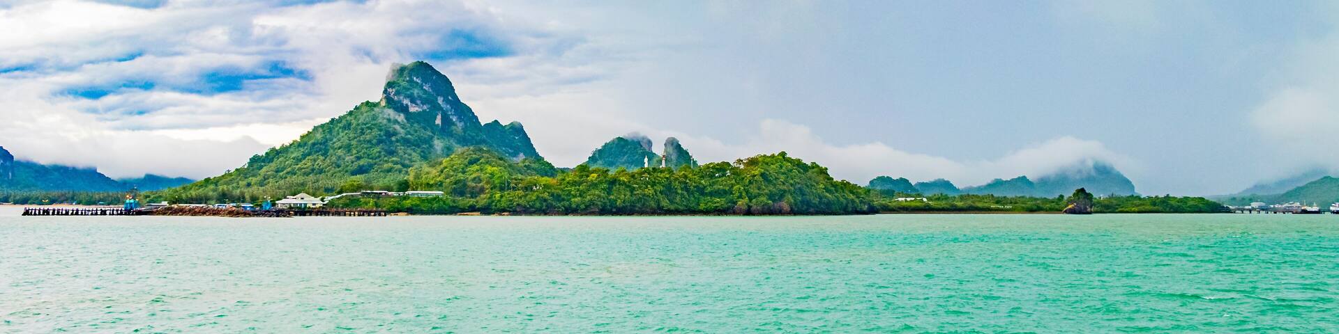 Travel to Don Sak over turquoise water tropical landscape Thailand.