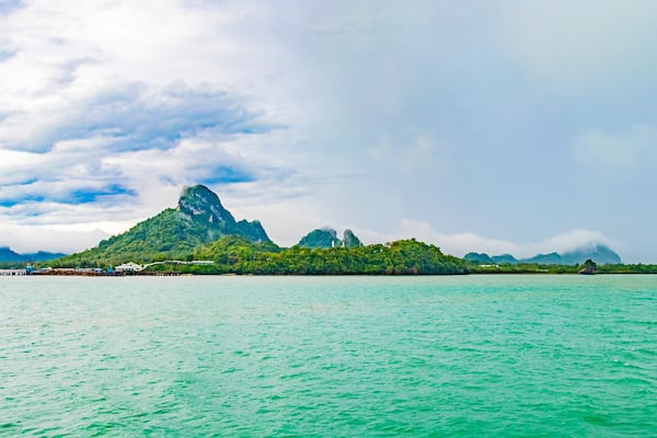 Travel to Don Sak over turquoise water tropical landscape Thailand.