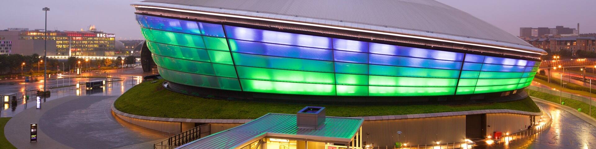 The SSE Hydro showing night scenes and mist or fog