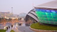 The SSE Hydro showing street scenes and mist or fog