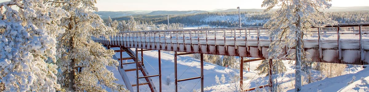 Branas Ski Resort featuring snow, a bridge and forest scenes