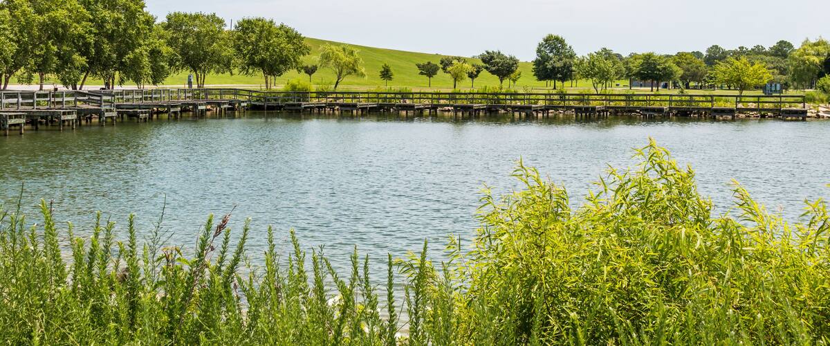 Lake Trashmore, at Mount Trashmore Park, a city park and lake created on the site of a former landfill in Virginia Beach, Virginia.