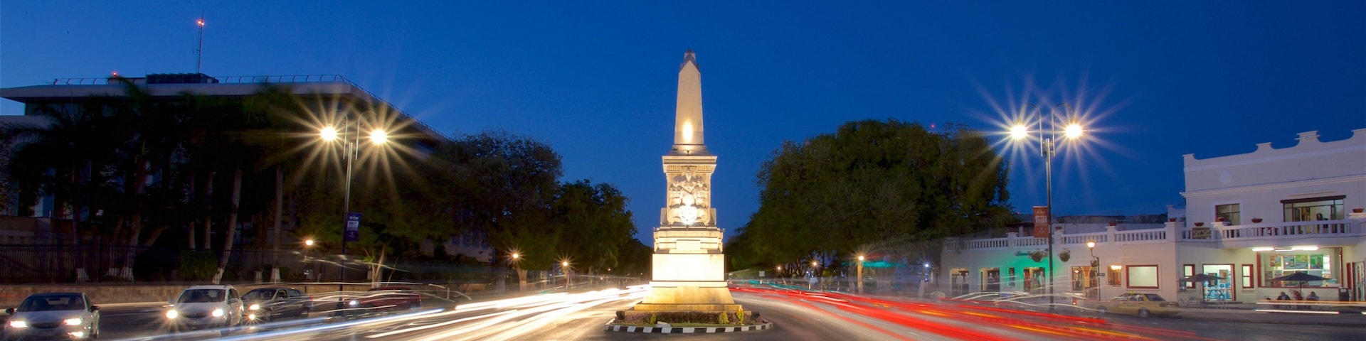 Paseo de Montejo showing a monument and night scenes