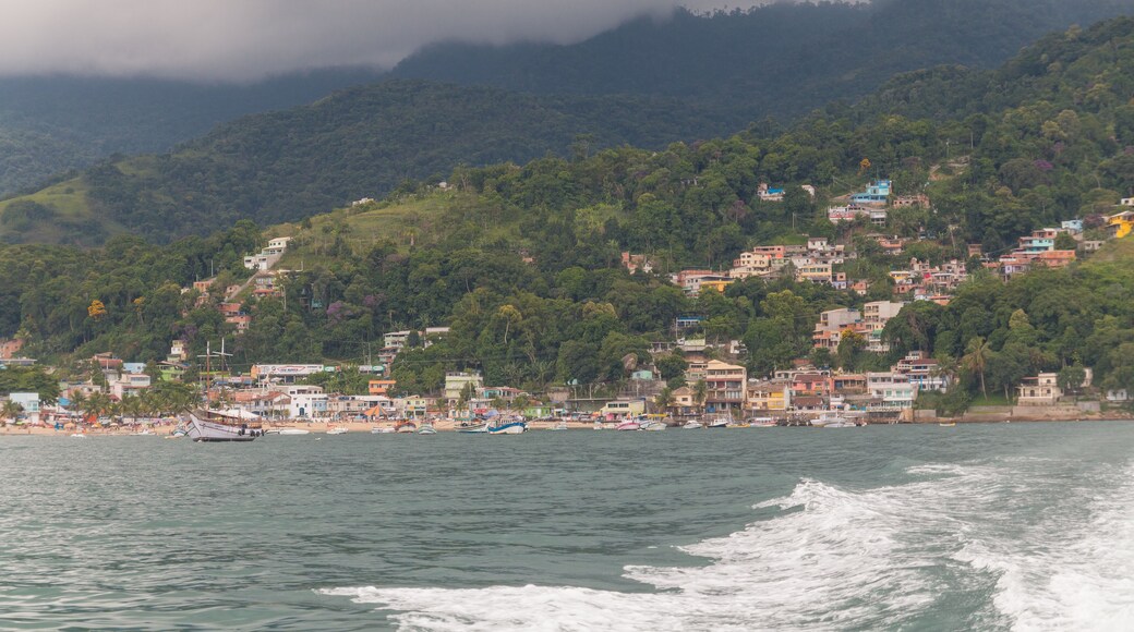 Conceicao de Jacarei city in the hills from the boat, Brazil, South America