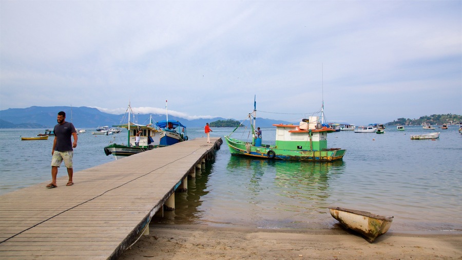 Camorim Beach which includes a beach, a bay or harbour and general coastal views