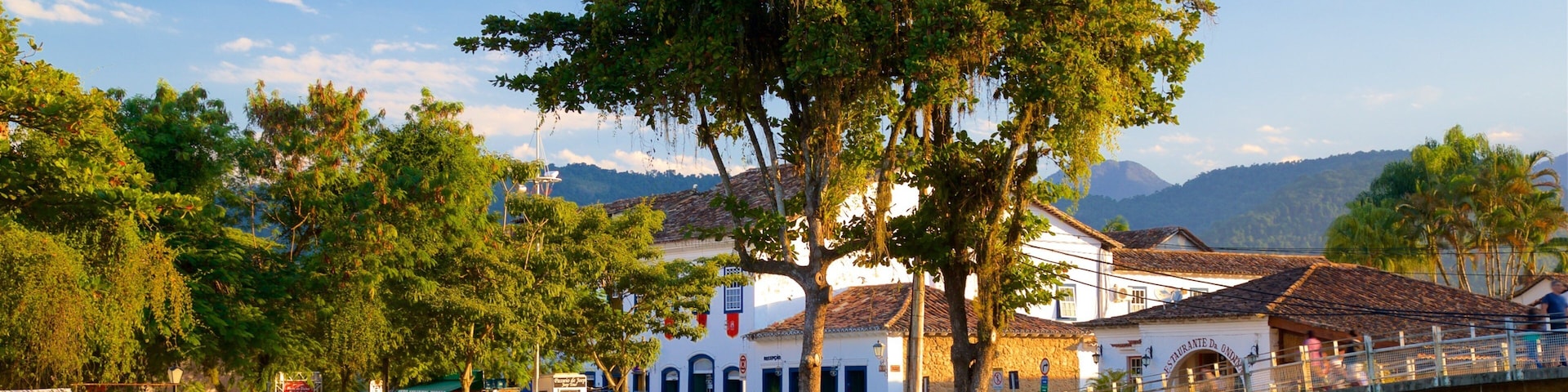 Paraty ofreciendo una pequeña ciudad o aldea y un río o arroyo