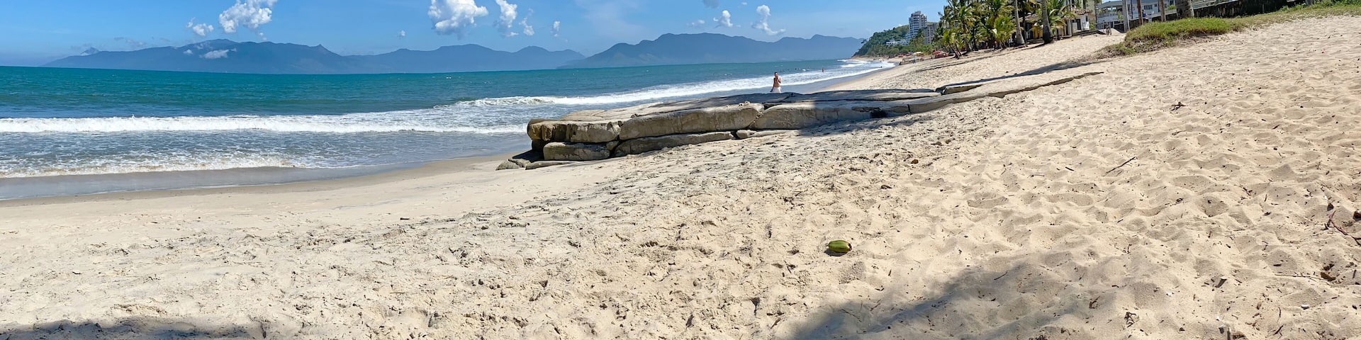 Panoramic photo of the Beautiful Martin de Sá Beach, in Caraguatatuba, State of Sao Paulo, Brazil.