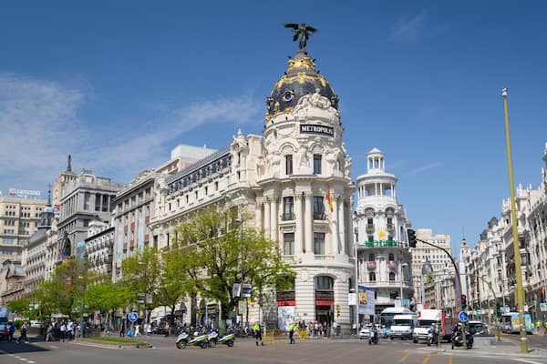 Gran Via Street featuring heritage architecture and a city