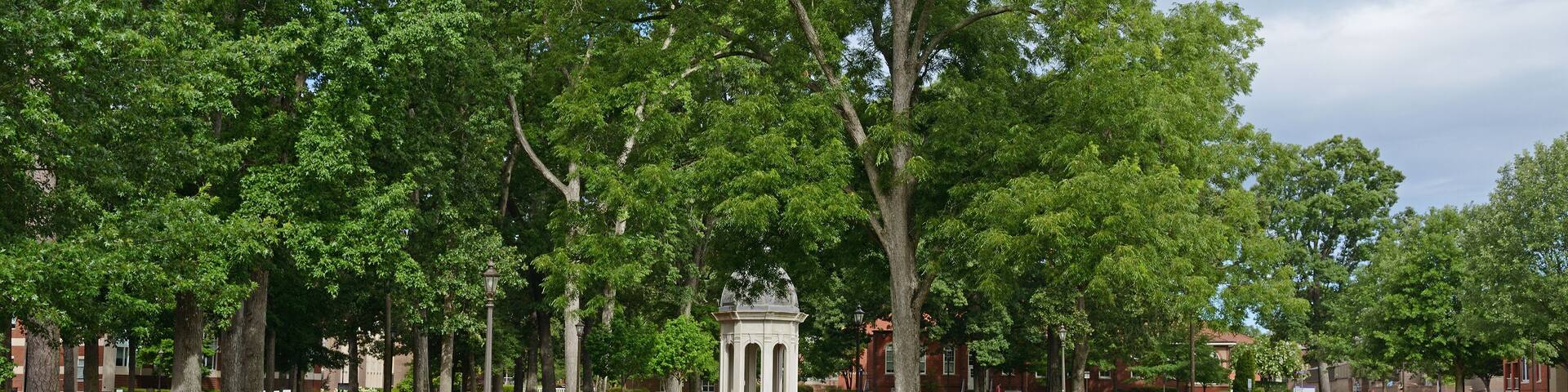 Park and Cupola (gazebo) on west end of campus of East Carolina University (ECU), public research university in Greenville, North Carolina