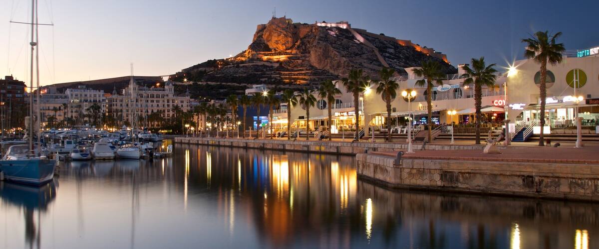 Alicante which includes a sunset and a bay or harbor