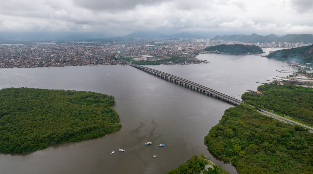 Ponte do Mar Pequeno in Praia Grande São Paulo, Brazil. aerial view of the bridge