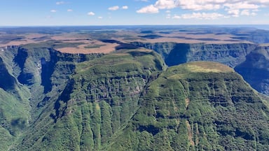 Southern Canyons In Praia Grande Santa Catarina Brazil. Cliffside Surrounded By Lush Green Forest Viewed From Above. Nature Dramatic Clouds Sky Forest. Nature Landscapes Rural Panoramic.