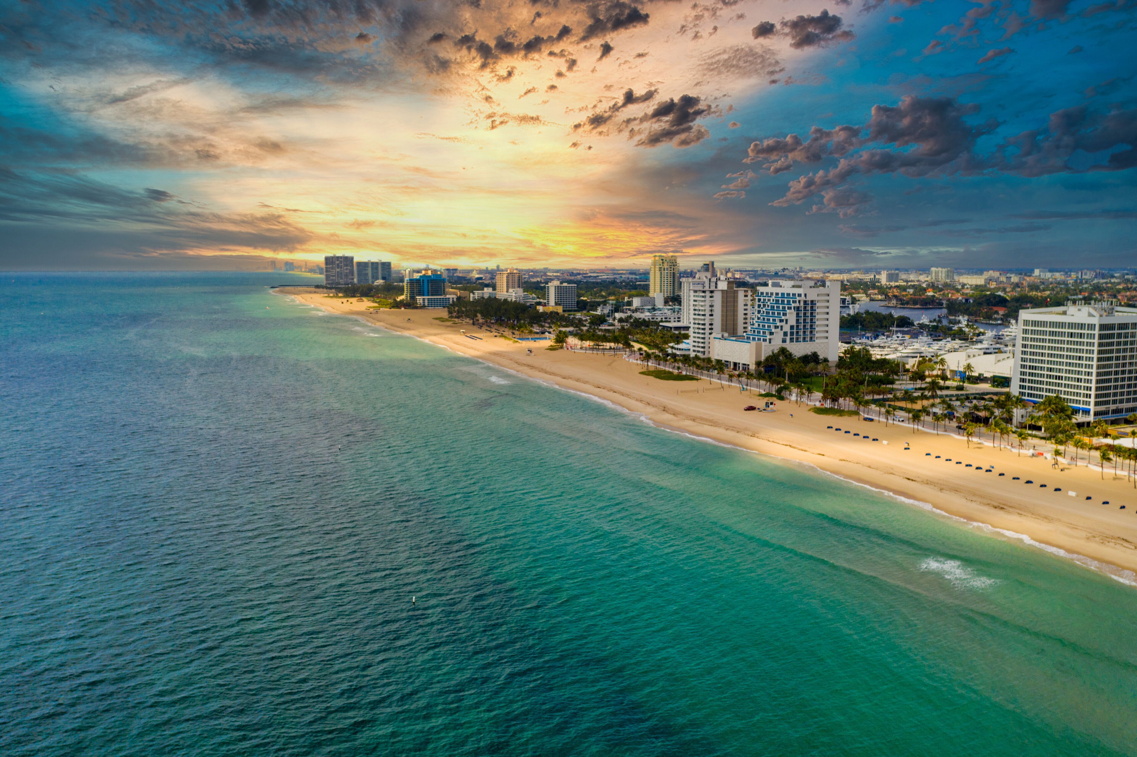Dramatic sunset over Fort Lauderdale beach FL