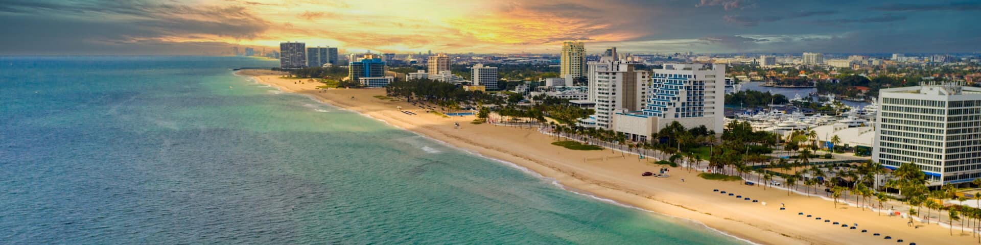 Dramatic sunset over Fort Lauderdale beach FL