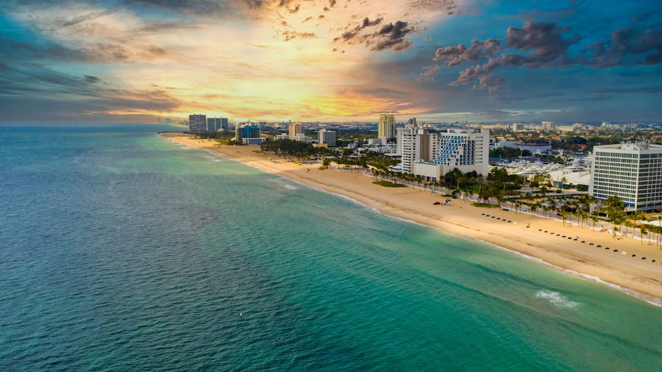 Dramatic sunset over Fort Lauderdale beach FL