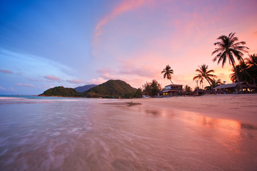 Beautiful beach sunset at Khanom, Thailand; Shutterstock ID 184922594