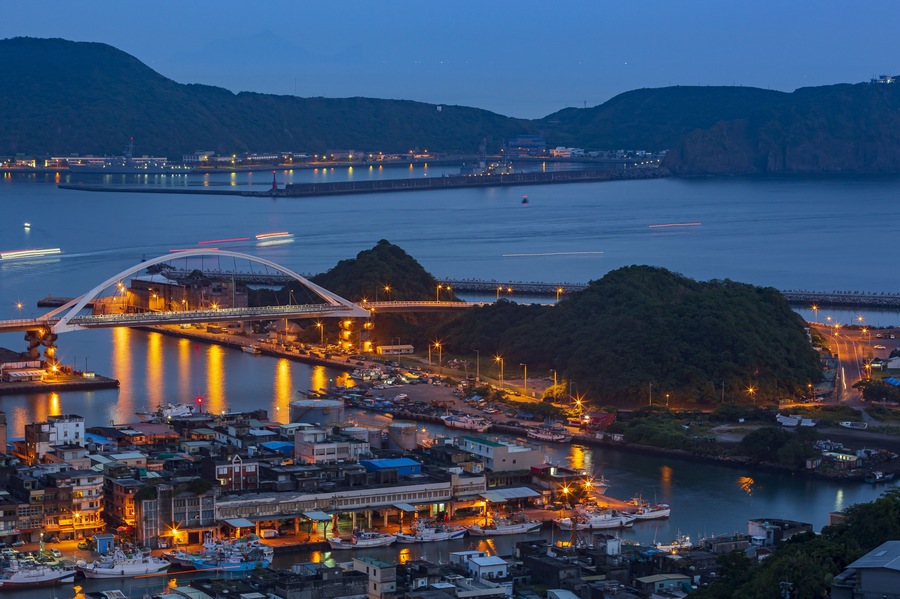 Sunrise aerial view of Su'ao Township at Yilan, Taiwan