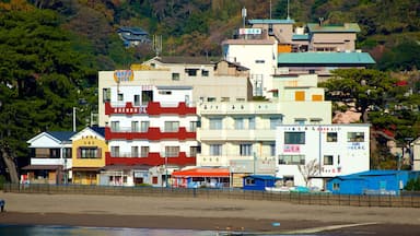 Toi Beach showing a beach and a small town or village