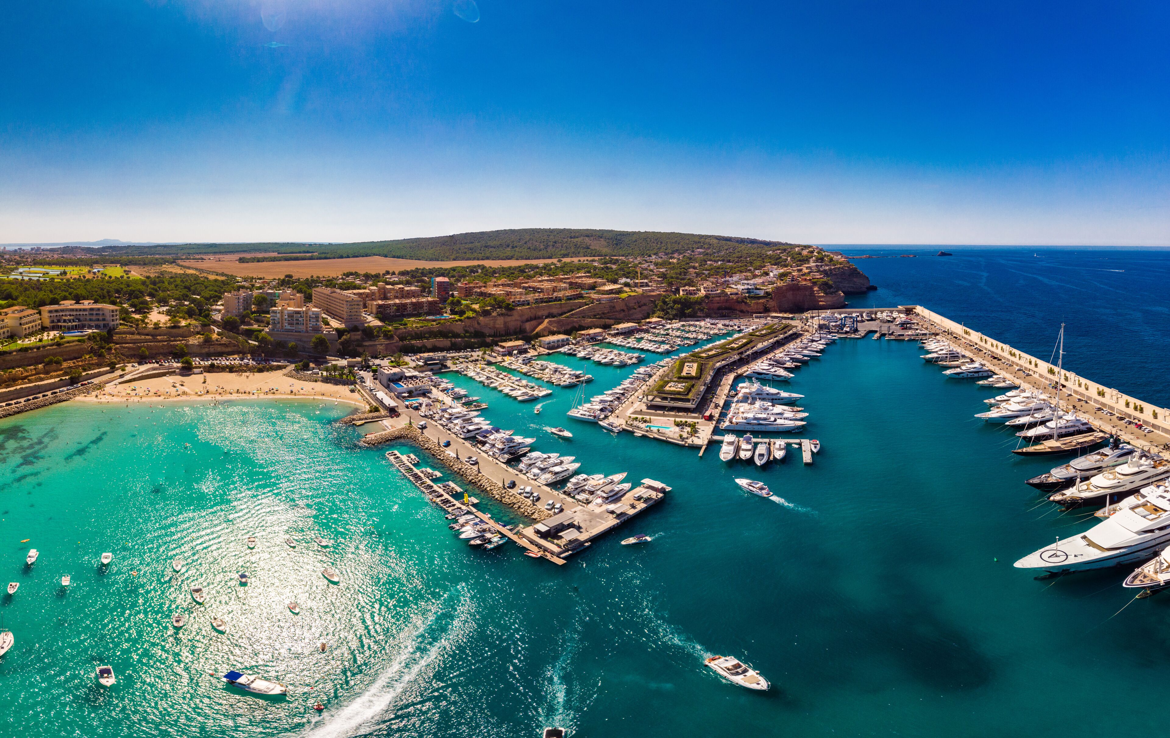 Aerial view, marina Port Adriano, El Toro, Majorca, Balearic Islands, Spain
