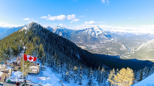 Tourist trails with Canada flag at Sulphur Mountains, Banff national park