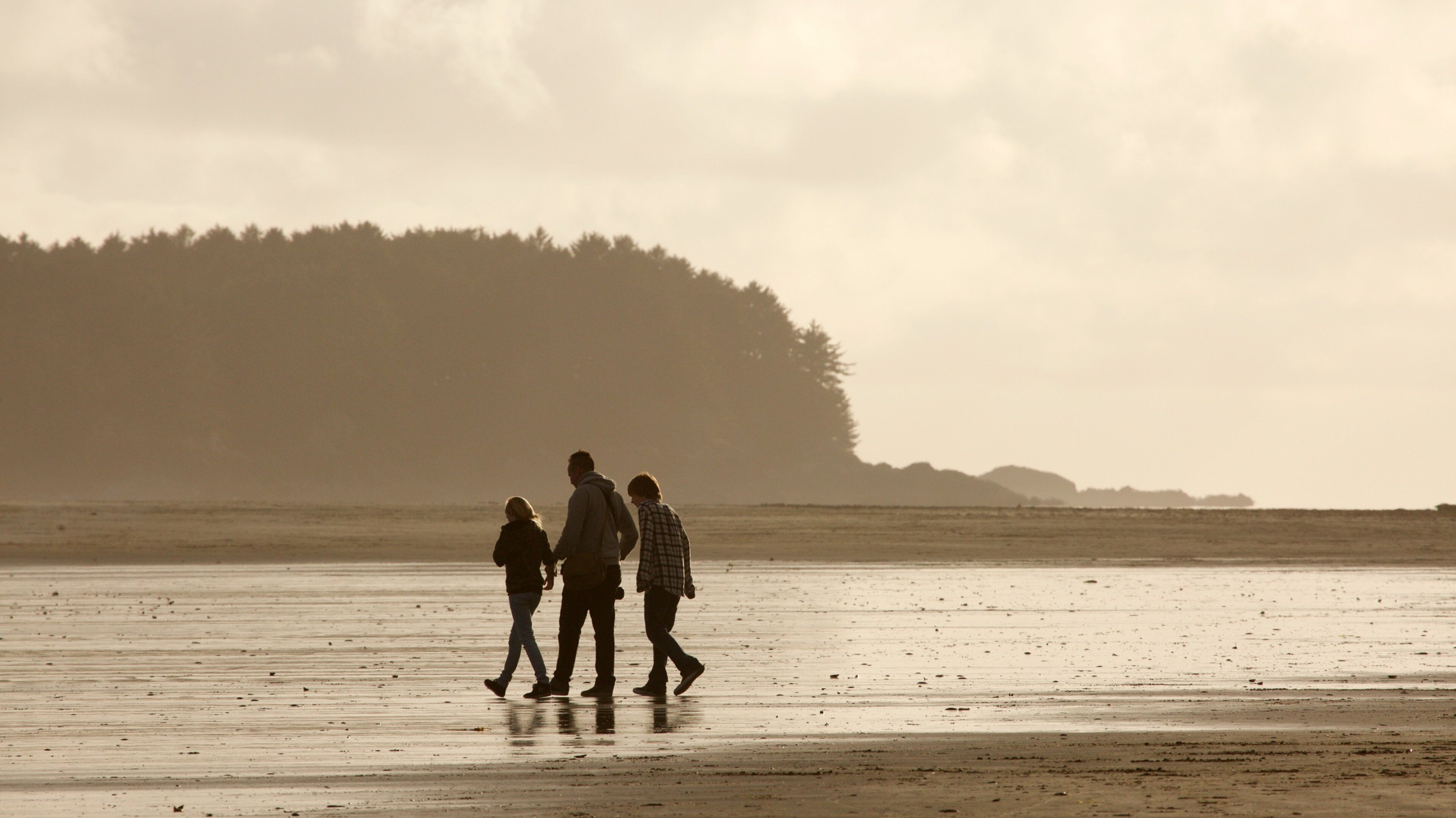 Chesterman Beach mettant en vedette vues littorales et coucher de soleil aussi bien que petit groupe de personnes