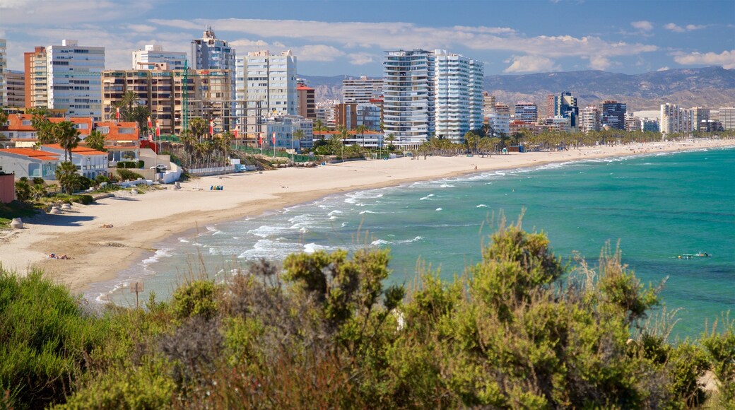 Cabo de las Huertas which includes landscape views, a coastal town and a beach