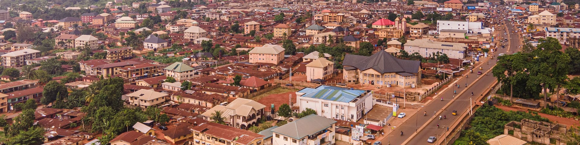 An aerial view of the city of Nsukka, Enugu, Nigeria