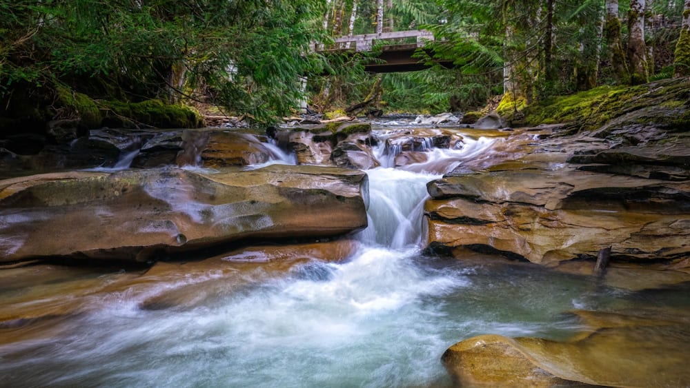 Small waterfall at the china bowls in Cumberland, BC, Canada