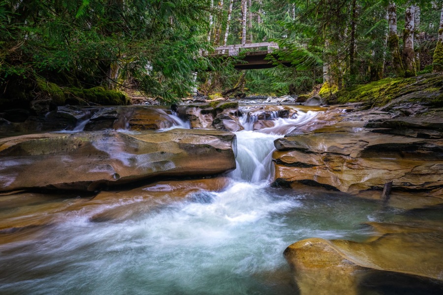 Small waterfall at the china bowls in Cumberland, BC, Canada