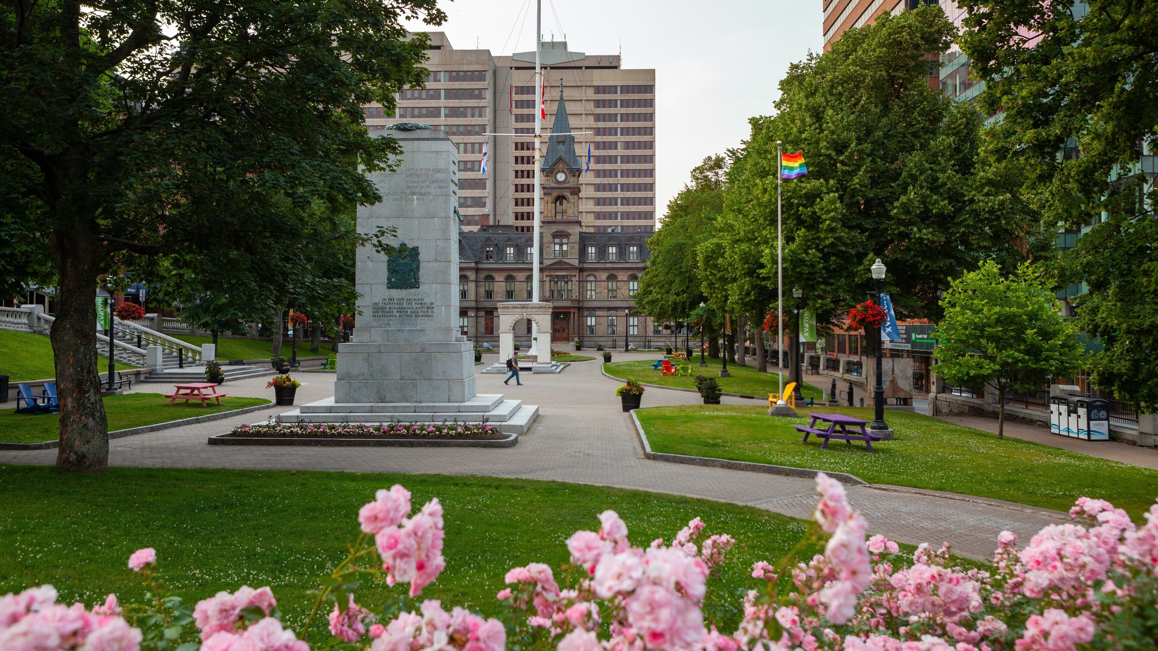 Halifax City Hall featuring a garden and flowers
