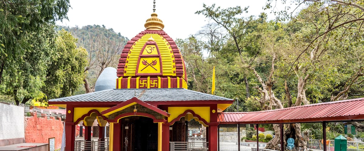 Renuka Ji temple in Himachal Pradesh is an ancient and popular Hindu religious site in Nahan, India. Om symbol is visible and enshrined in the temple.