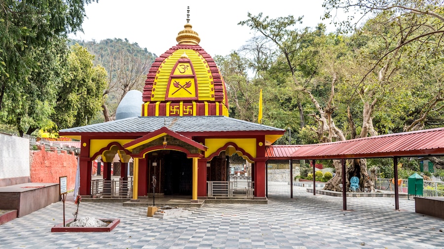 Renuka Ji temple in Himachal Pradesh is an ancient and popular Hindu religious site in Nahan, India. Om symbol is visible and enshrined in the temple.
