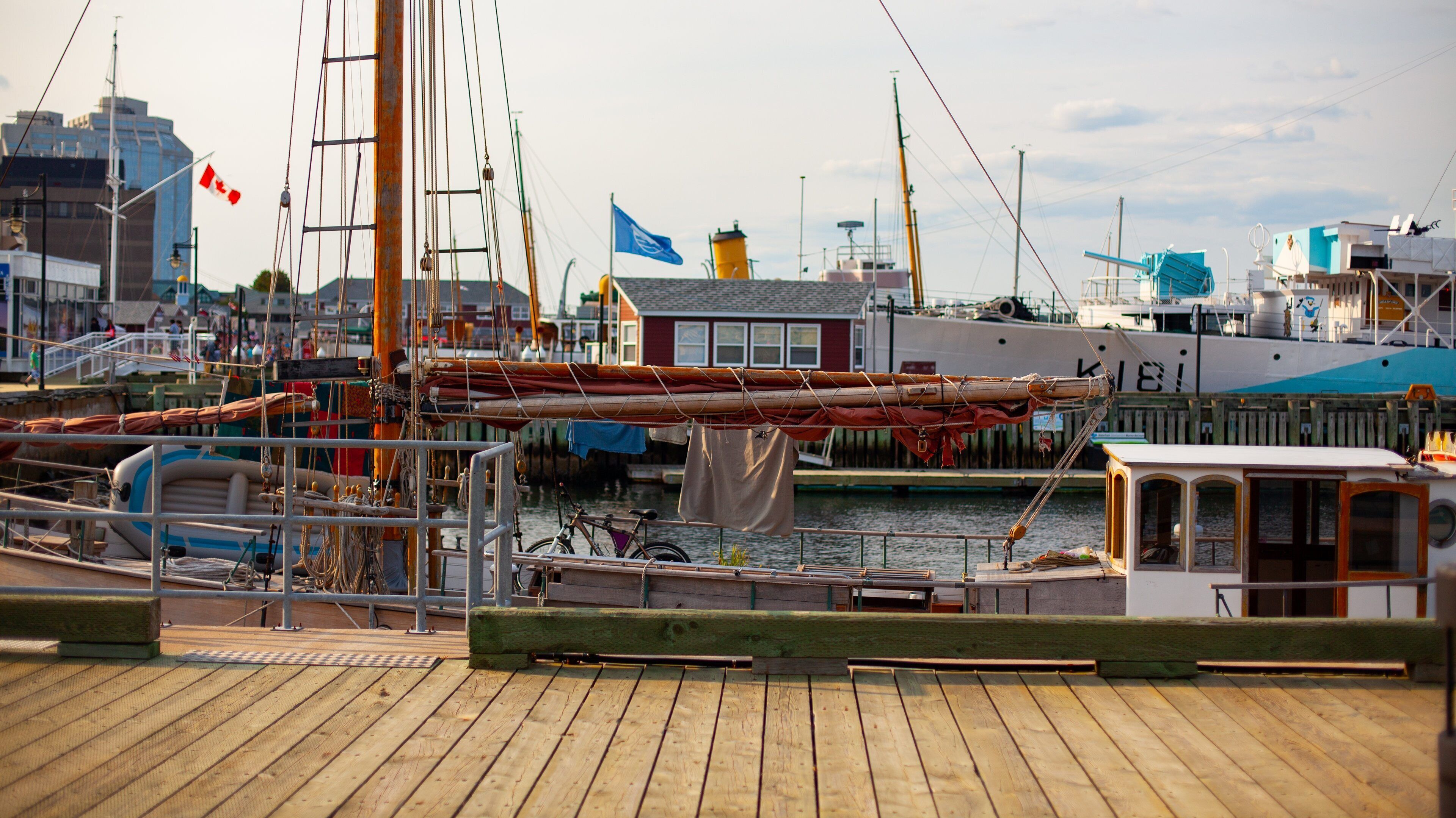 Halifax Waterfront Boardwalk which includes a bay or harbor
