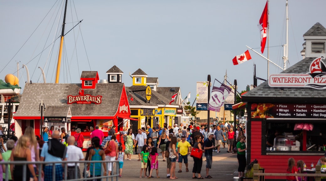 Halifax Waterfront Boardwalk showing street scenes as well as a large group of people