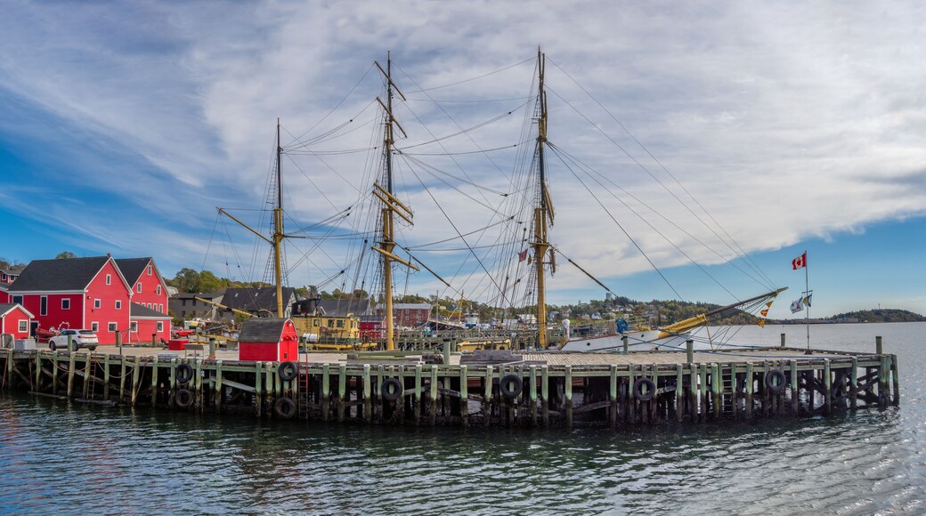 View of the harbor of the historical fishing village of Lunenburg, a UNESCO World heritage site, Nova Scotia, Canada