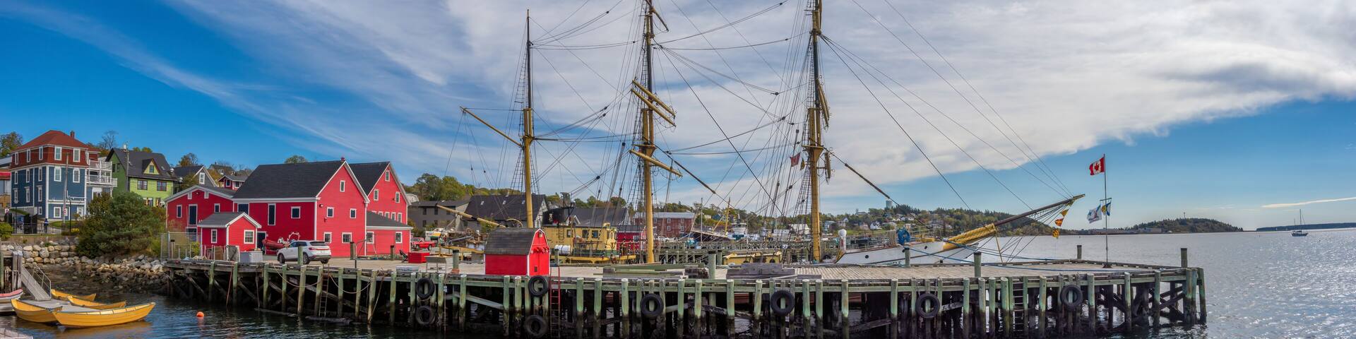 View of the harbor of the historical fishing village of Lunenburg, a UNESCO World heritage site, Nova Scotia, Canada