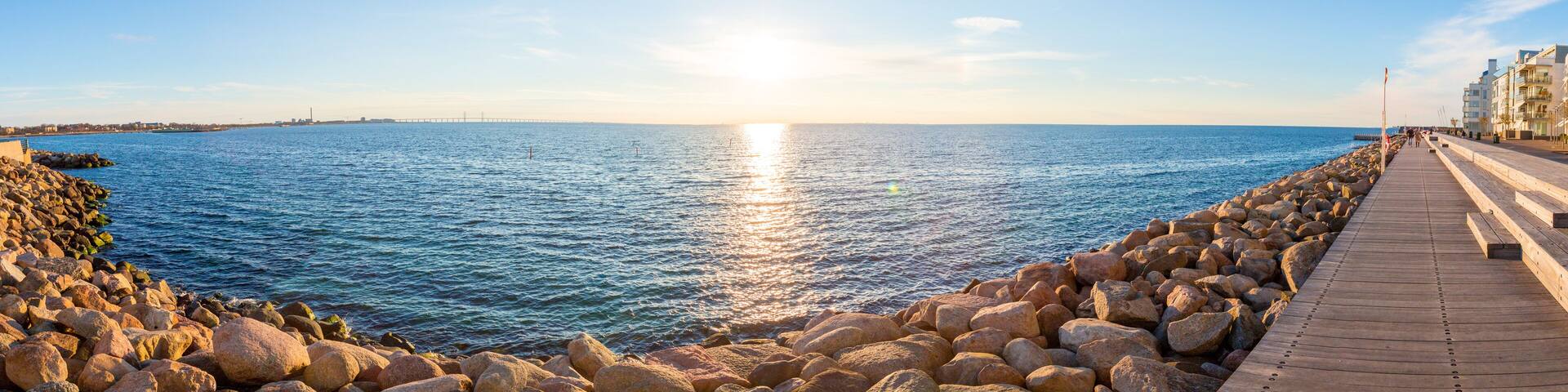 Oresund bridge panoramic view from Malmo city. Bridge goes to Denmark over the North sea