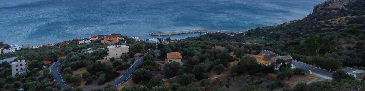 Libyan sea and road with bends at the sunset seen from Great Sea View, Viannos, Greece