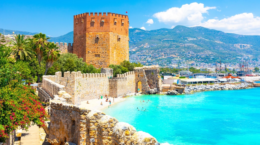 Panoramic view of the harbor of Alanya on a beautiful summer day. Alanya, Turkey