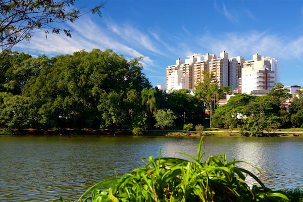 Taquaral Lake which includes a lake or waterhole and a city