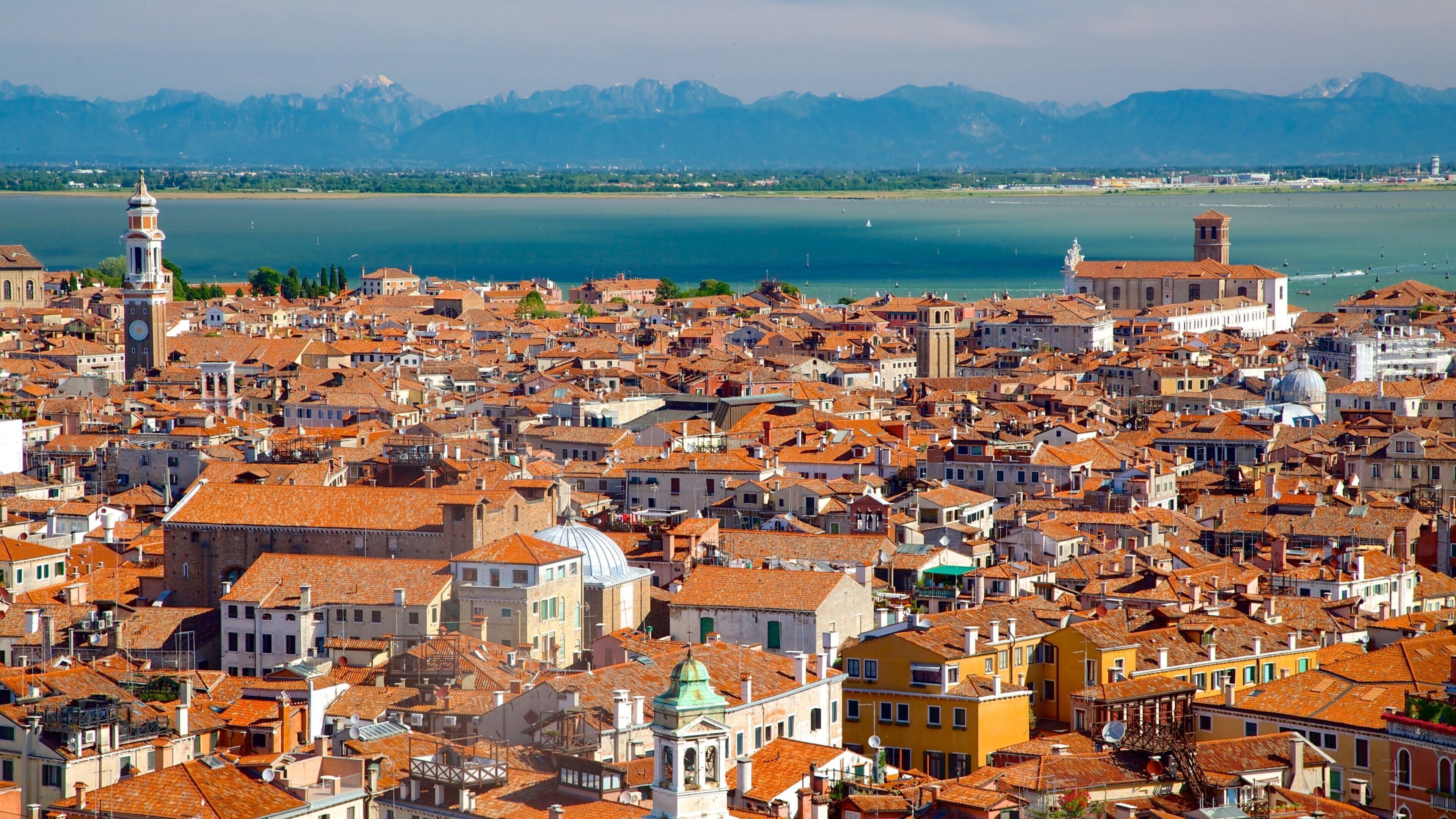 St Mark\'s Campanile showing a coastal town and heritage architecture