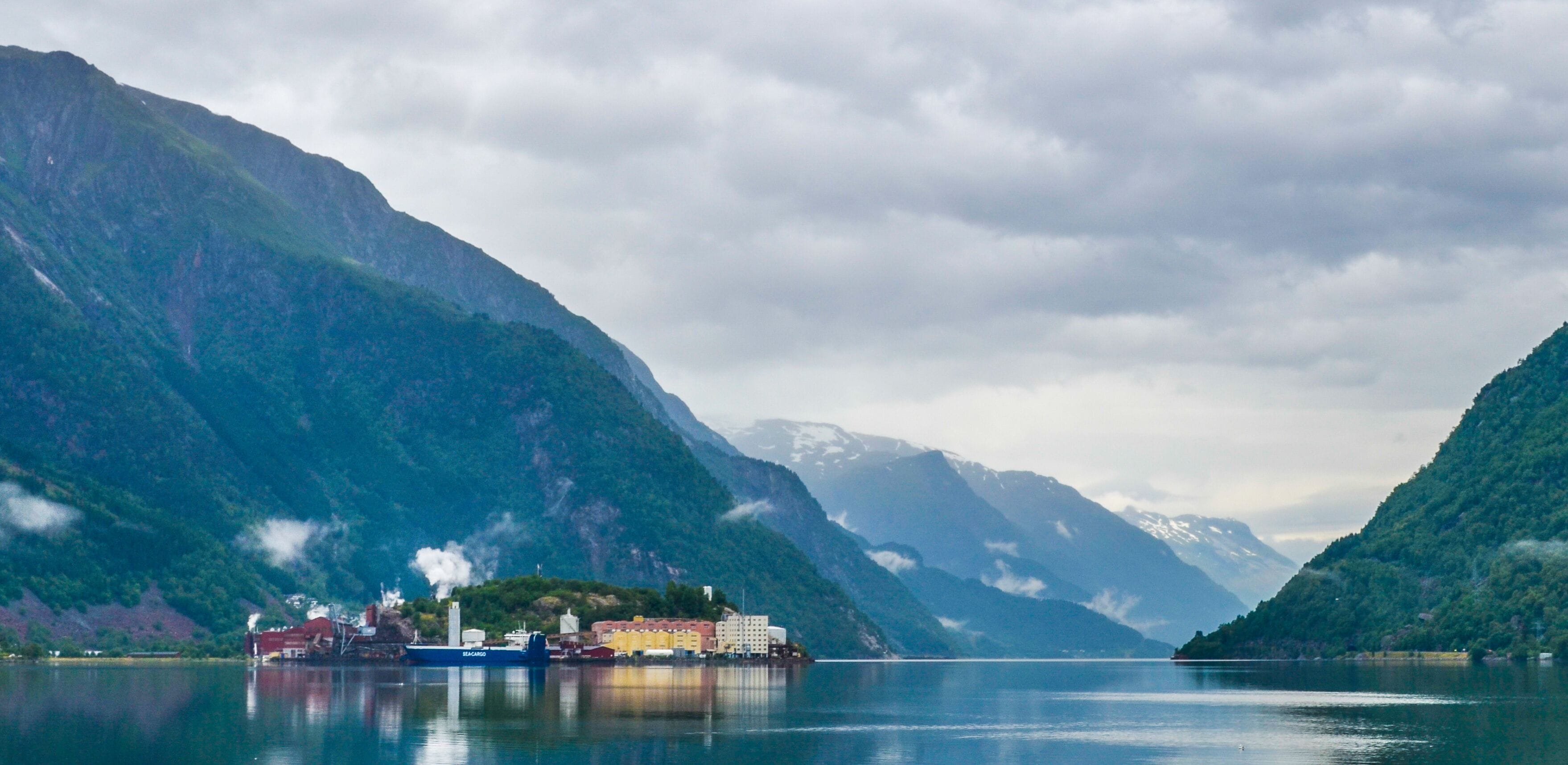 Beautiful shot of buildings in Odda, Ullensvang Municipality, Norway