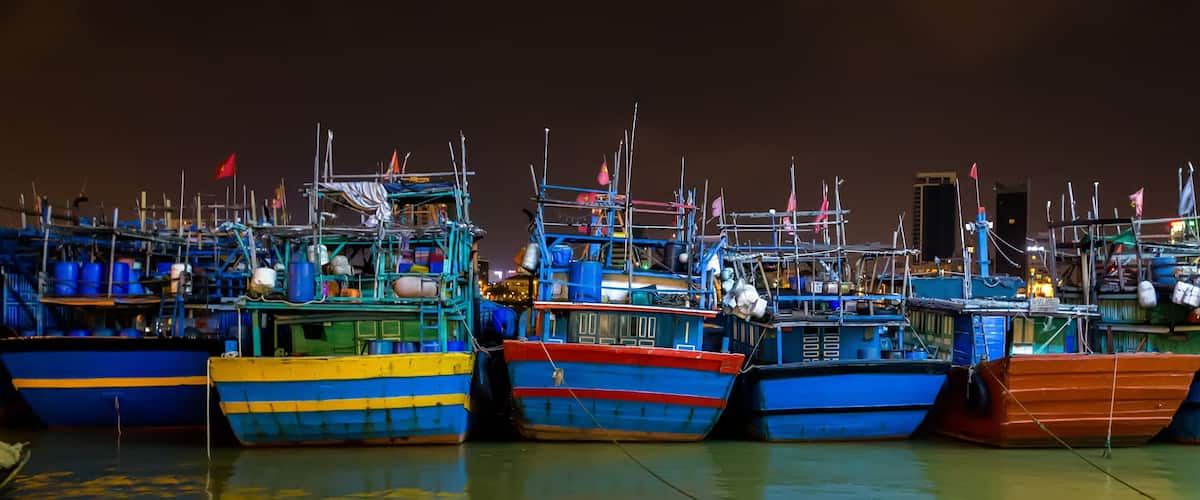 Fishing boats the river Han in Da Nang city, Vietnam