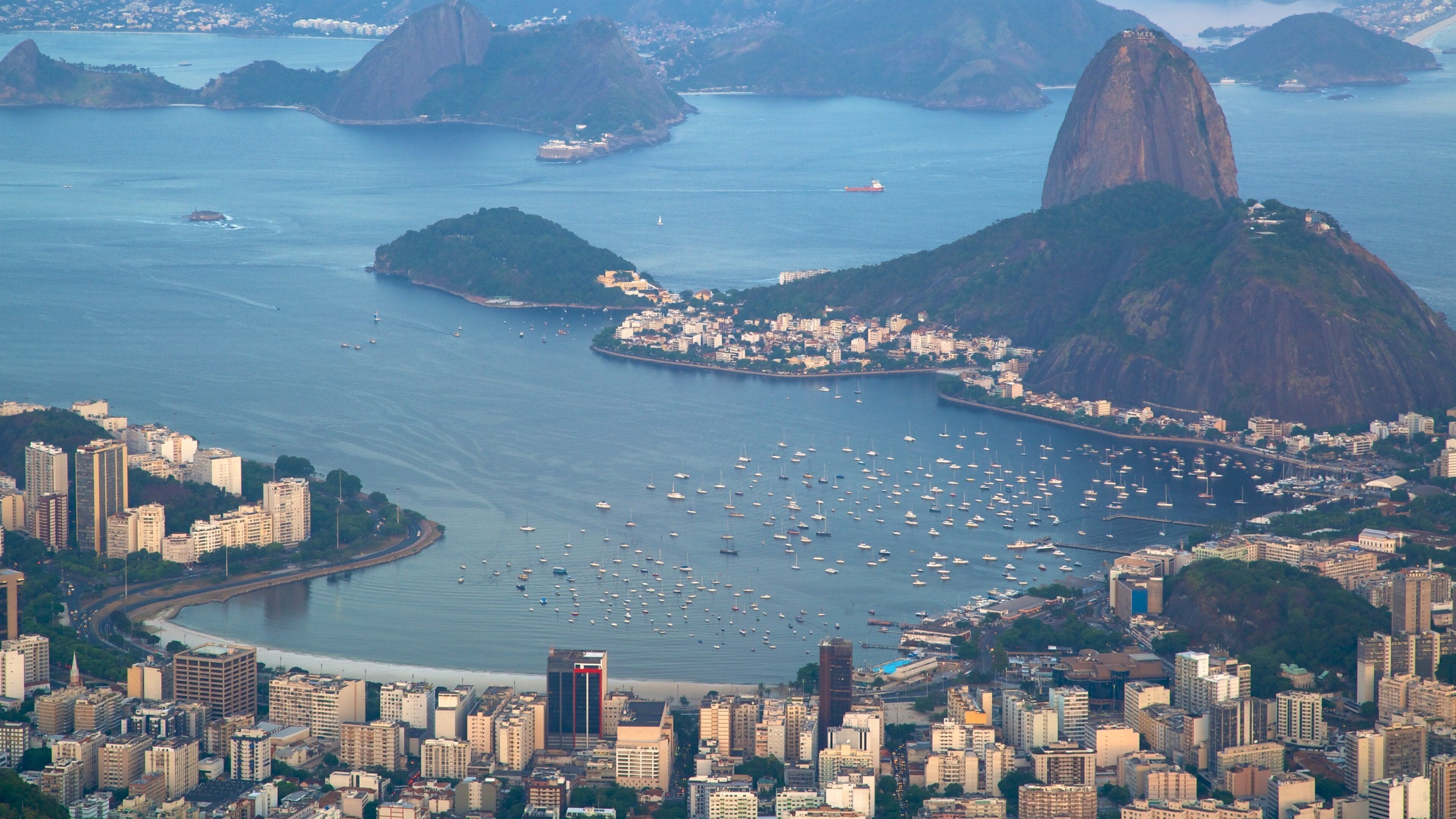 Guanabara Bay featuring a city, a bay or harbor and landscape views