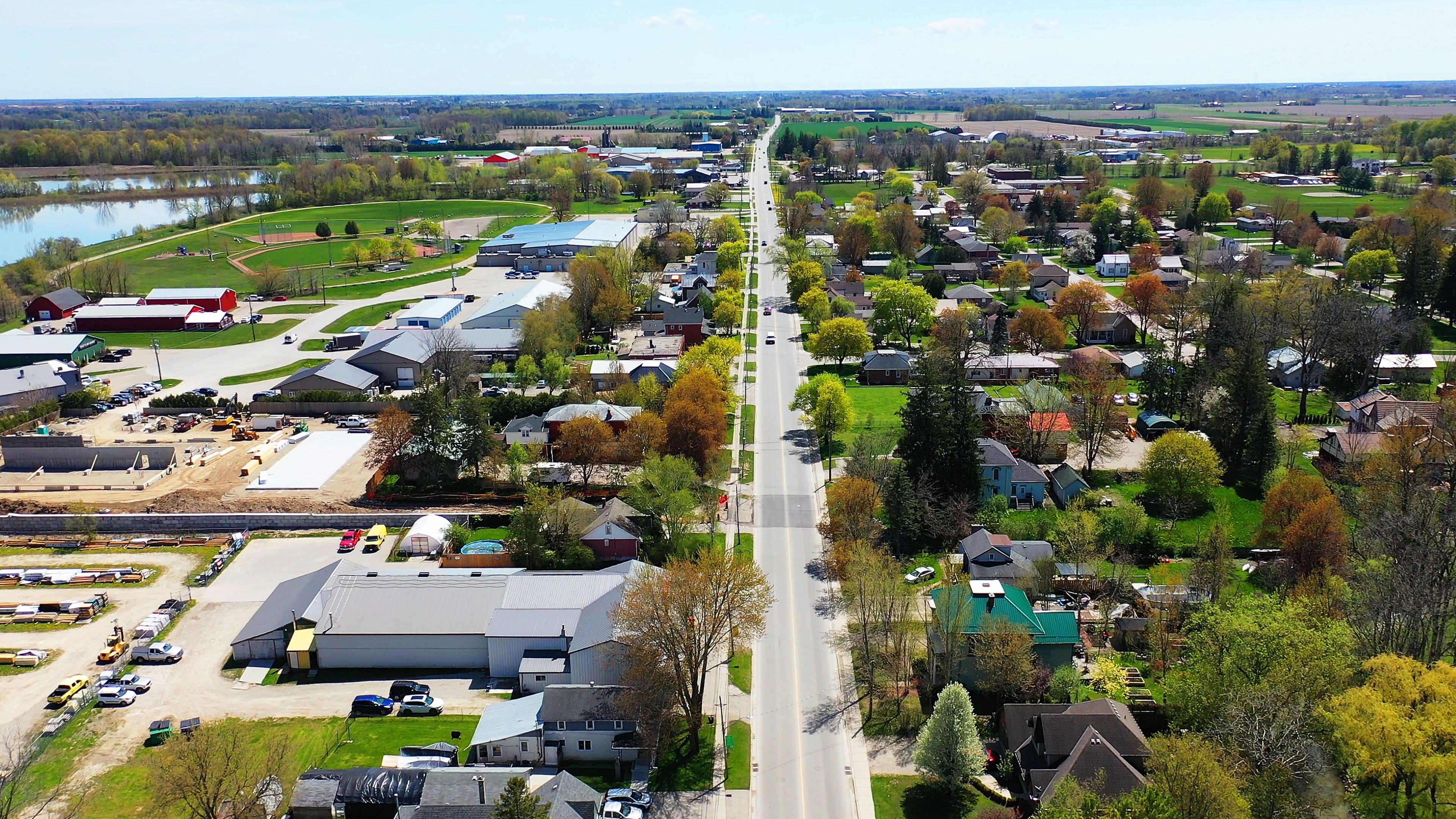 Aerial of Norwich, Ontario, Canada on a spring morning